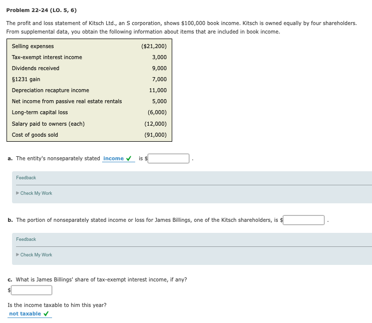 Problem 22-24 (LO. 5, 6) The profit and loss statement of