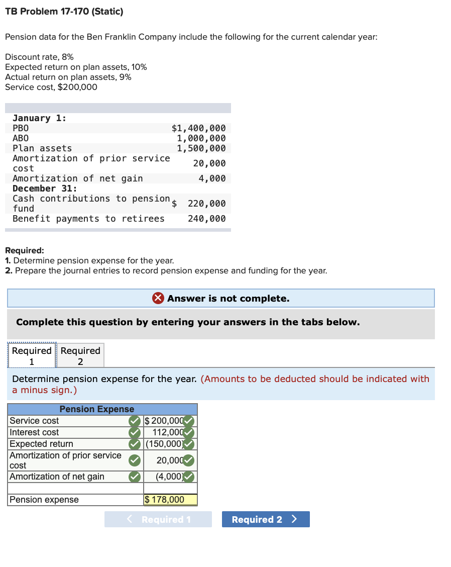 TB Problem 17-170 (Static) Pension data for the Ben Franklin Company