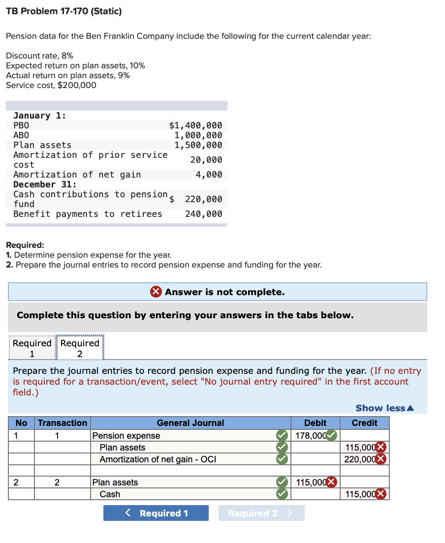 include the following for the current calendar year: Discount rate, 8% Expected