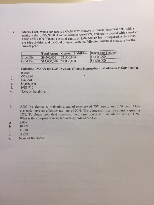  Stonex Corp. whose tax rate is 35%, has two sources of