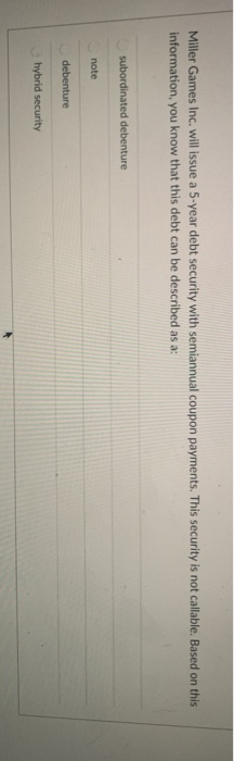  Miller Games Inc. will issue a 5-year debt security with semiannual