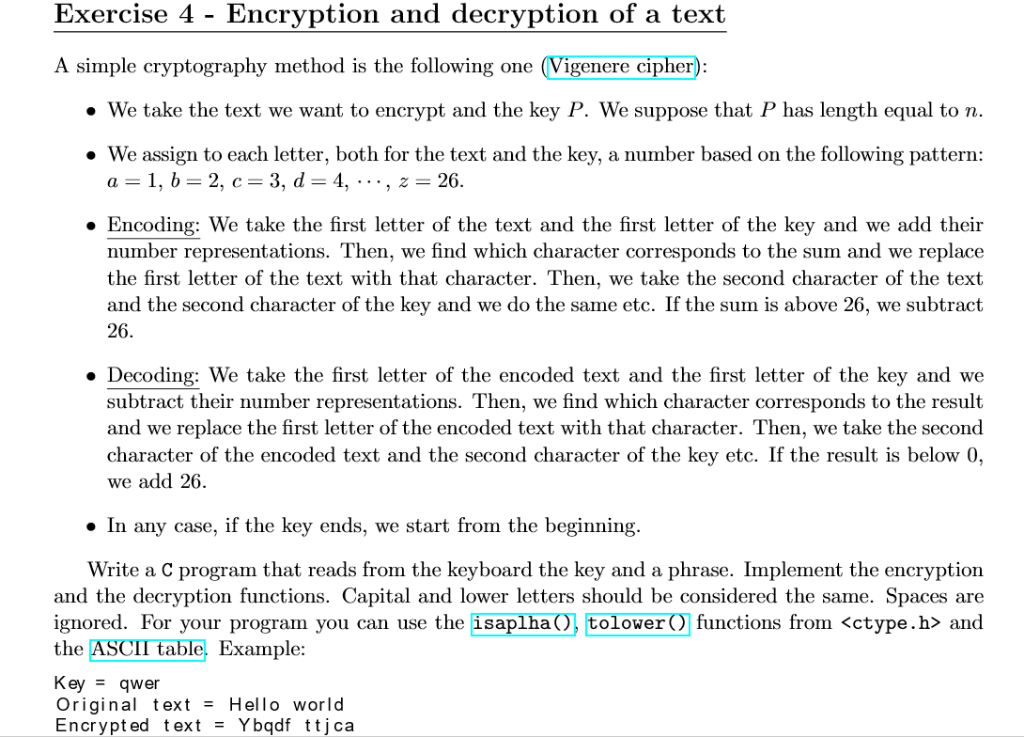  Exercise 4 - Encryption and decryption of a text A simple