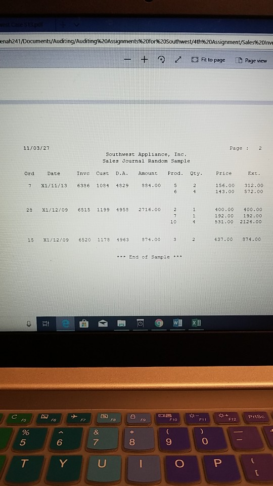Page viewA 11/03/27 Page 1 Southwest Appliance, Inc Sales Journal Random Sample