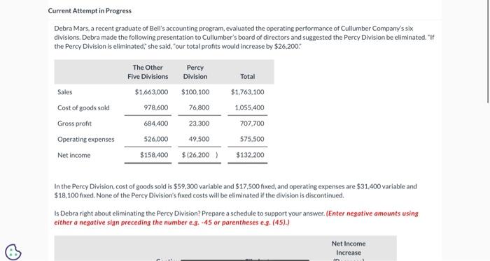 please answe Current Attempt in Progress Debra Mars, a recent graduate of