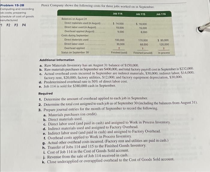 Problem 15-2B Computing and recording ob costs; preparing schedule of cost
