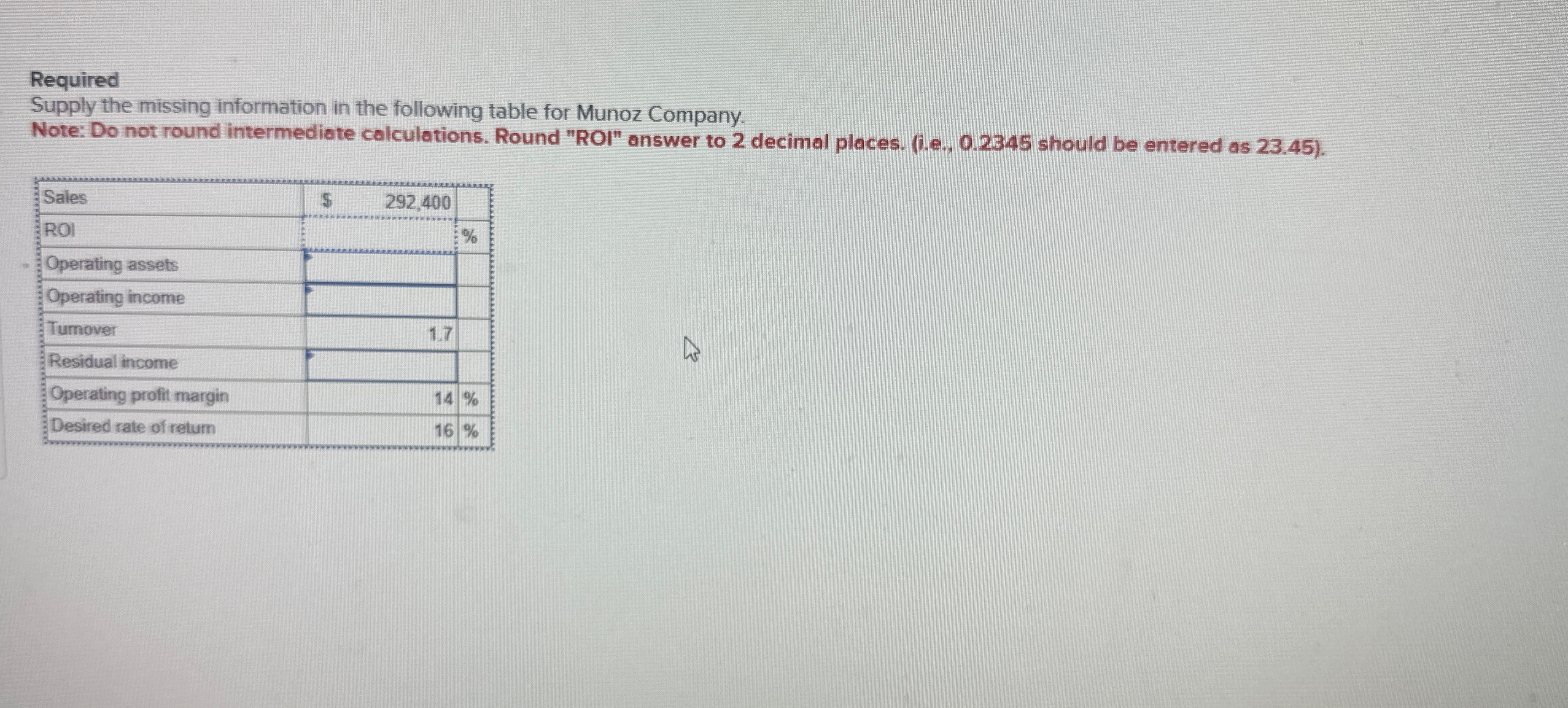  Required Supply the missing information in the following table for Munoz
