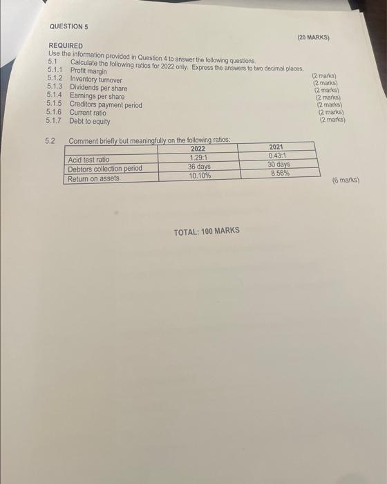  REQUIRED Use the information provided in Question 4 to answer the