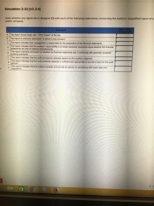  Simulation 2-32 [LO 2-4) State whether you agree or disagree (D)