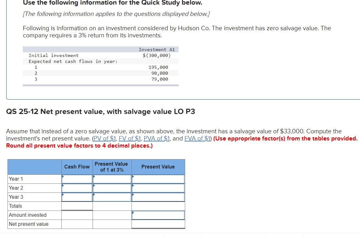  Use the following information for the Quick Study below. [The following