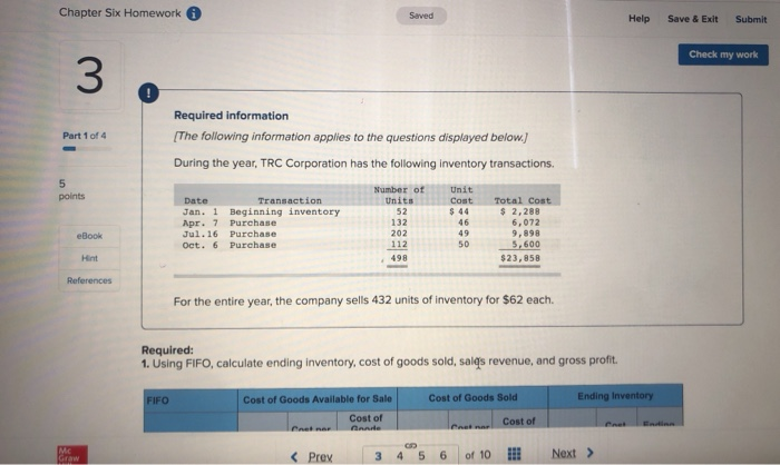  Chapter Six Homework a Saved Help Save & Exit Submit Check