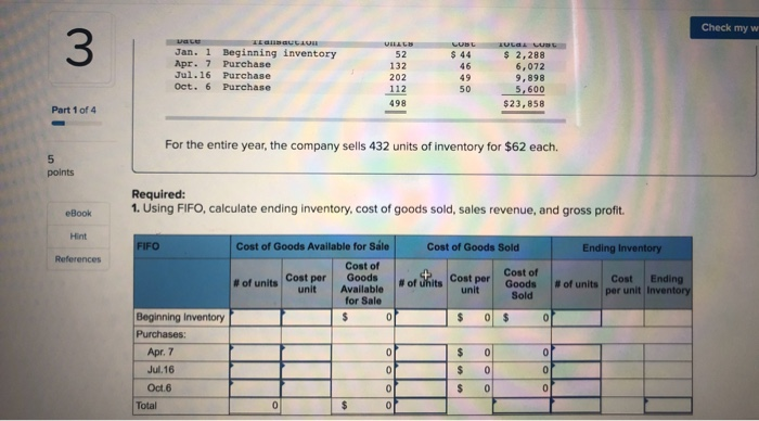 my work Required information The following information applies to the questions displayed