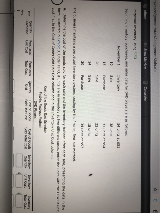  Prepetual Inventory Using FIFO "takeAssignment/startAssignmentMain.do e eBook Show Me How Calculator