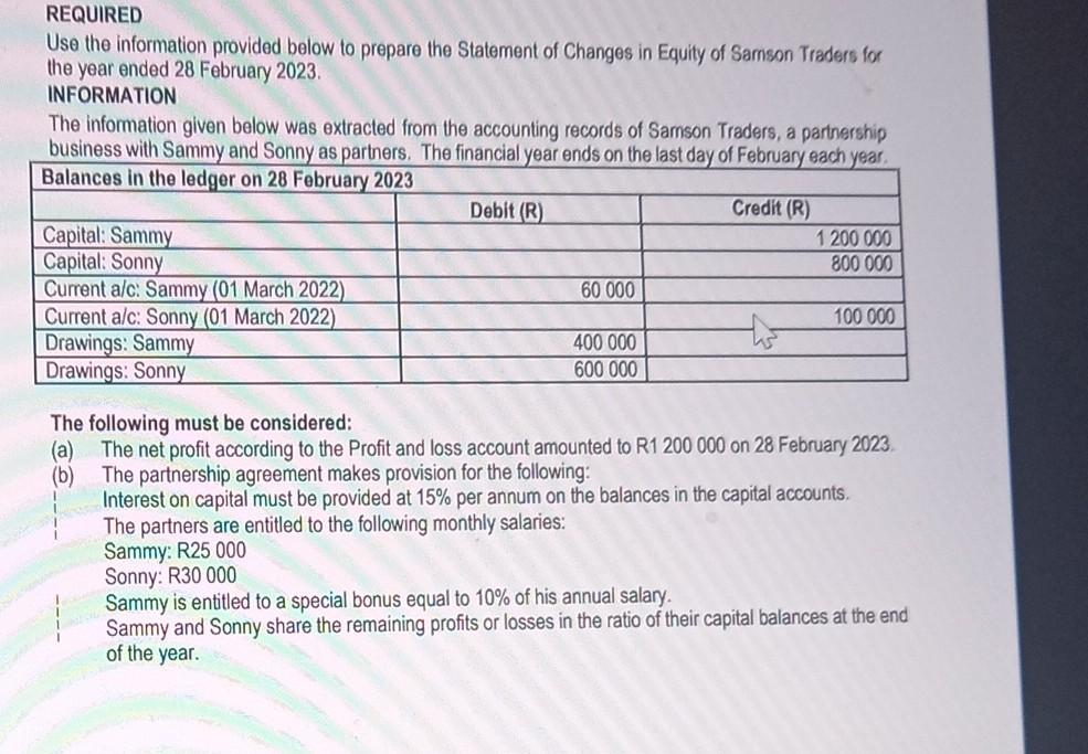 REQUIRED Use the information provided below to prepare the Statement of