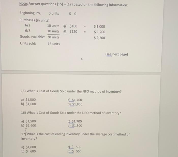  Note: Answer questions (15) - (17) based on the following information: