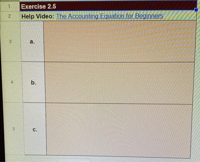 in the following table. 1 Exercise 2.5 2. Help Video: The Accounting