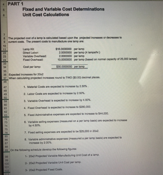 PART 1 4 Fixed and Varlable Cost Determinations Unit Cost Calculations
