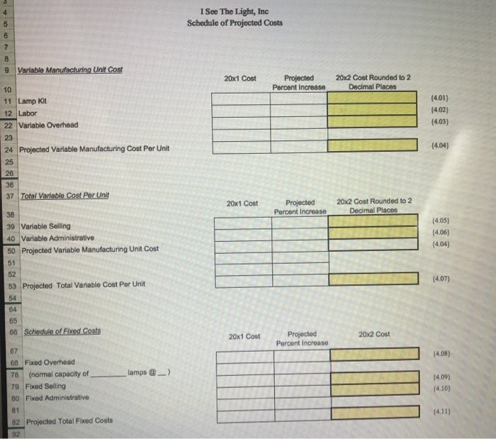5 6 7 8 The projected cost of a lamp is calculated
