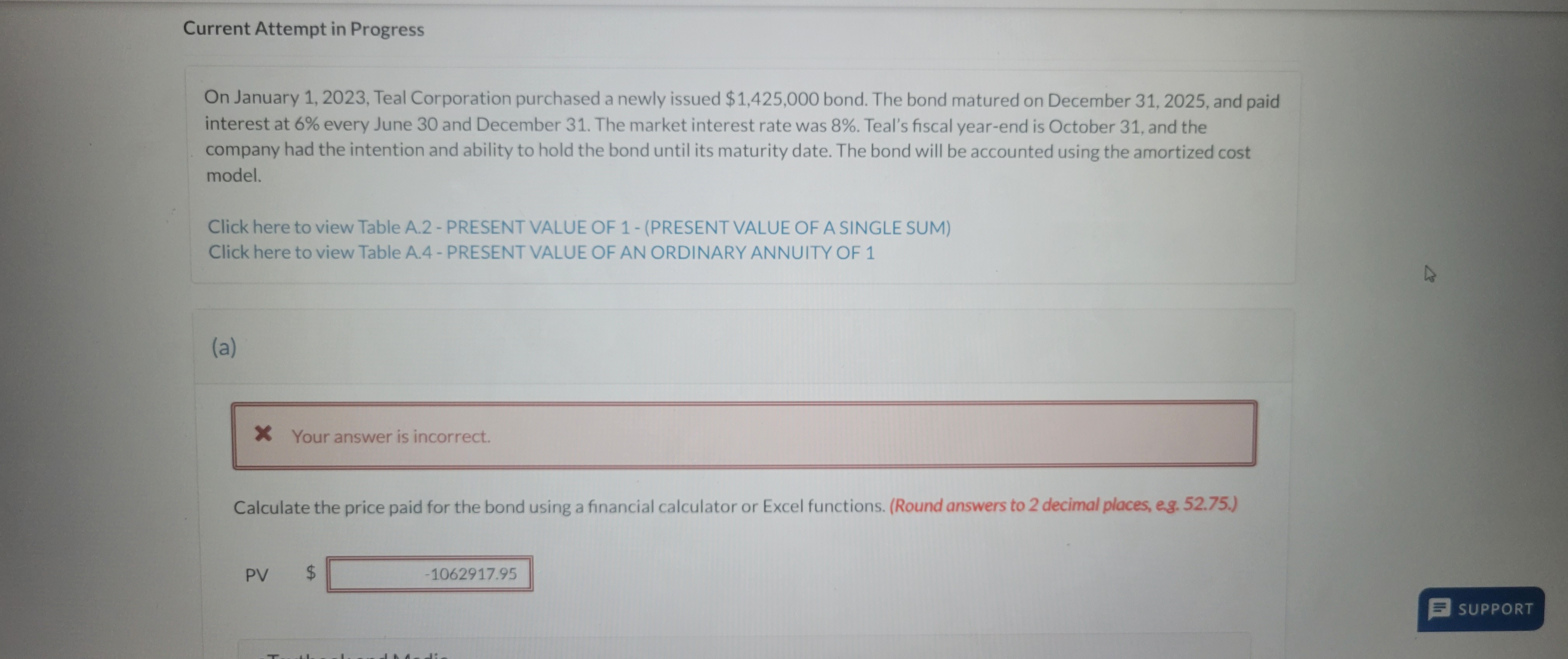  Current Attempt in Progress On January 1,2023, Teal Corporation purchased a