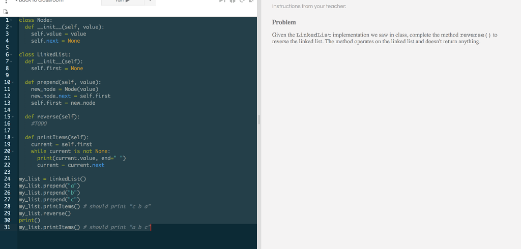  PYTHON 3 PLEASE FOLLOW INSTRUCTIONS Problem Given the LinkedList implementation we