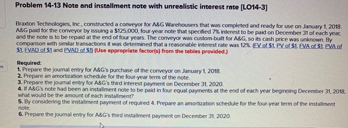  Problem 14-13 Note and installment note with unrealistic interest rate (LO14-3]
