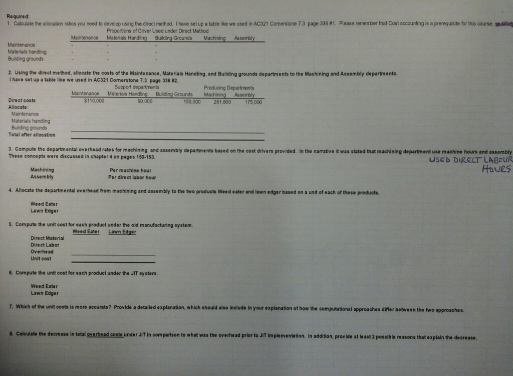 year of using JIT the company wants to compare product under the