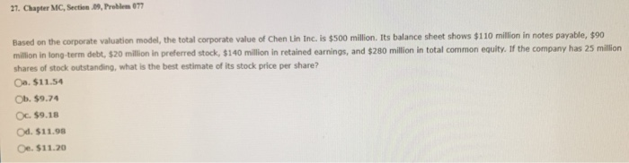  27. Chapter MC, Section 19, Problem 077 Based on the corporate