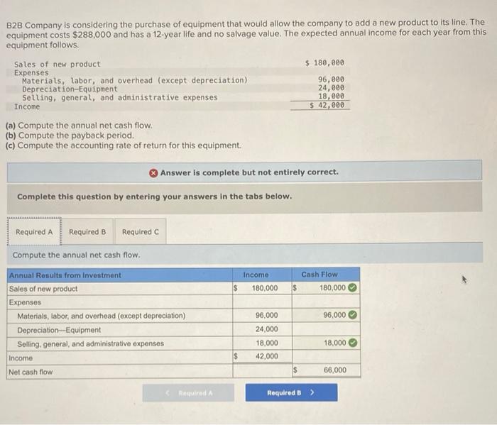 Please help with the wrong answer in "Required C" highlighted by the