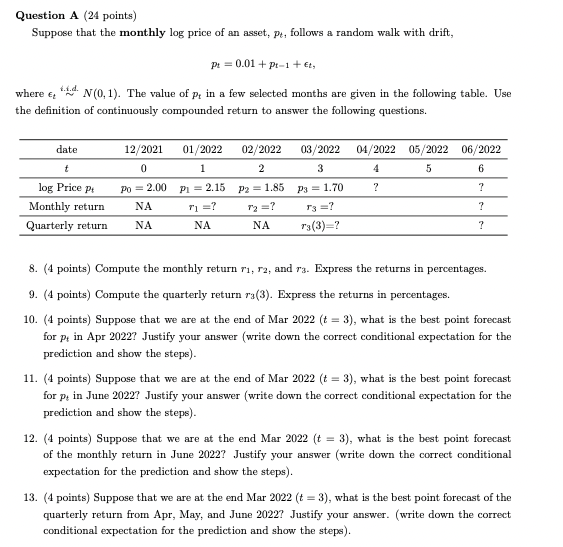 Need help with question 10 to 13! Question A (24 points)