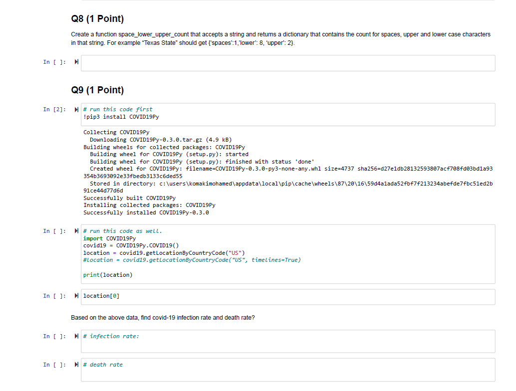 Code using Python - Jupiter Notebook Create a function space_lower_upper_count that accepts
