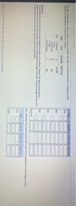 Sort by entering the opening balance of inventory. Be sure to calculate