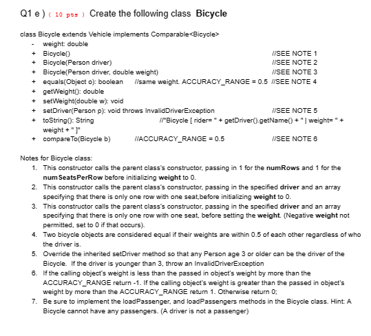 } } Q1 a) ( 4 pts ) Create the following class