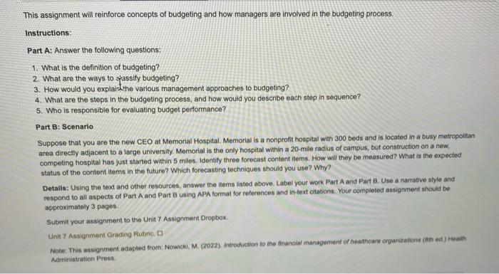 This is a Healtcare Financial Management class! Please answer all questions in