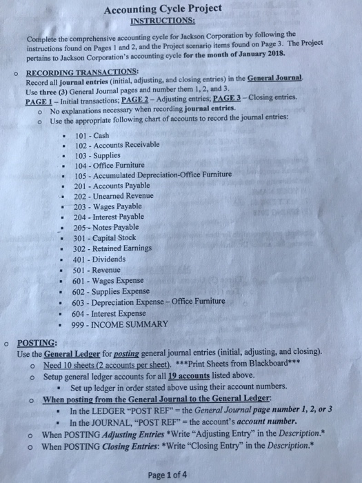  Accounting Cycle Project ONS plete the comprehensive accounting cycle for Jackson
