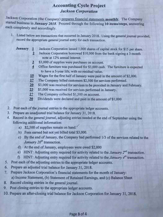 the Project scenario items found on Page 3 pertains to Jackson Corporation's