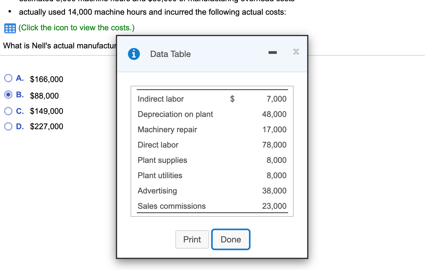 overhead based on machine hours estimated 8,000 machine hours and $89,000 of