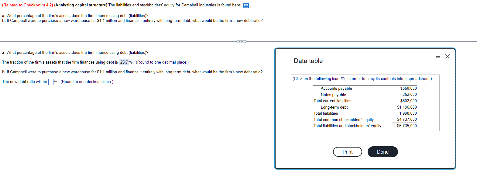  (Related to Checkpoint 4.2)(Analyzing capital structure) The liabilities and stockholders' equity