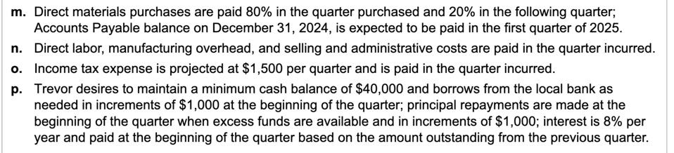 payments, and cash budget. Manufacturing overhead costs are allocated based on direct