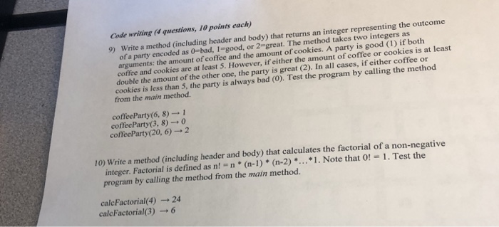  In Java Code writing (4 questions, 10 points each 9) Write