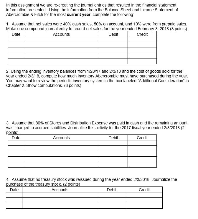  In this assignment we are re-creating the journal entries that resulted