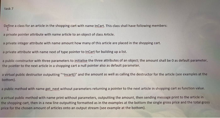 destructors are omitted.) task 1 Define an abstract base class for an