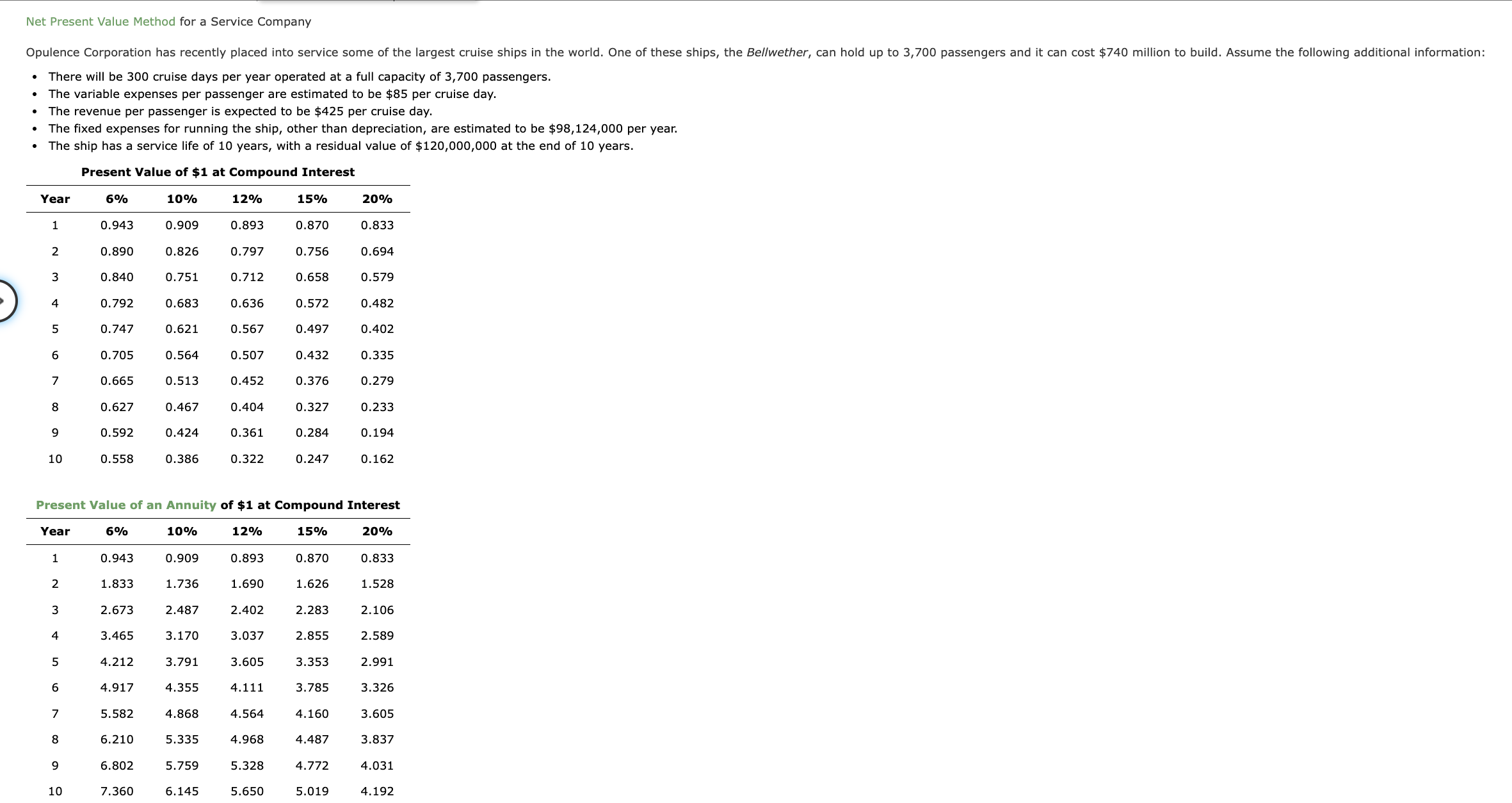 Net Present Value Method for a Service Company - There will