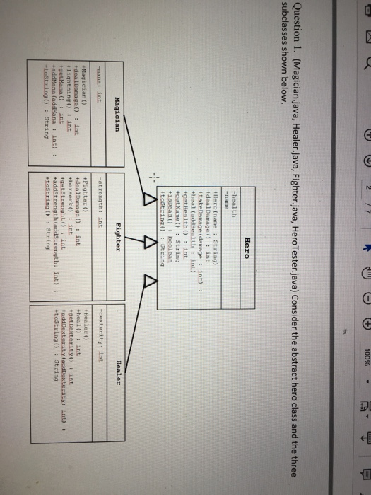 Question 1. (Magician.java, Healer.java, Fighter.java, HeroTester.java) Consider the abstract hero class and