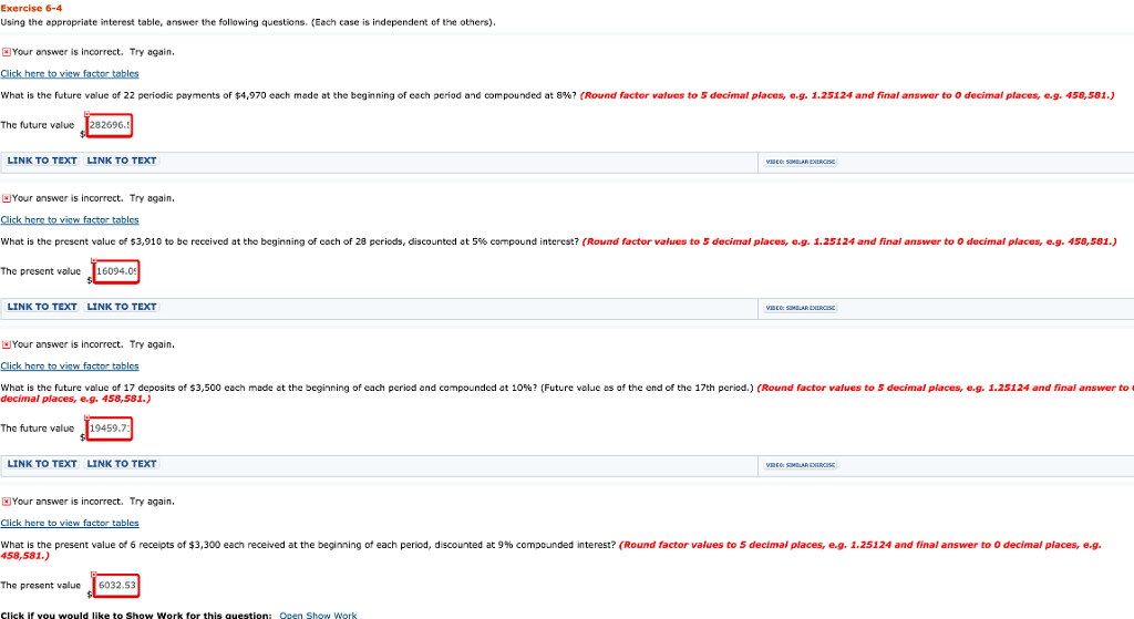  Using the appropriate interest table, answer the following questions. (Each case