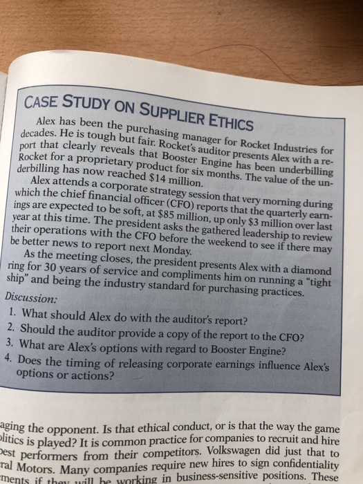  CASE STUDY ON SUPPLIER ETHICS Alex has been the purchasing manager