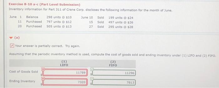  Exercise 8-10 a-c (Part Level Submission) Inventory Information for Part 311