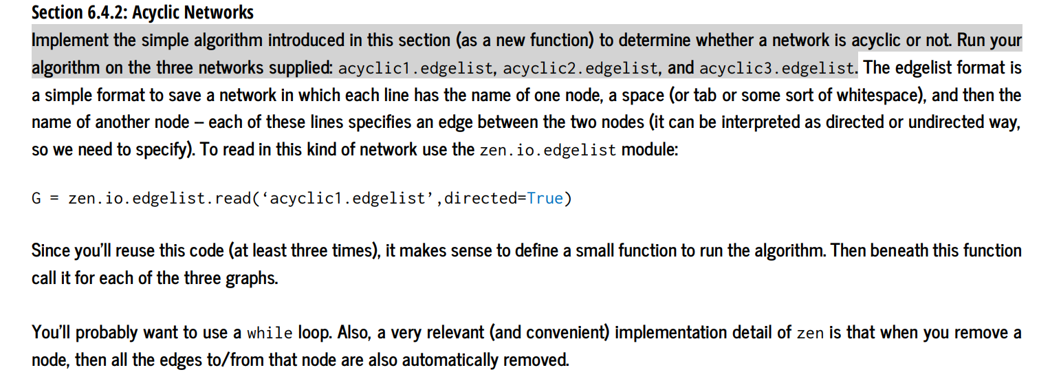  Please help write the algorithm Section 6.4.2: Acyclic Networks Implement the