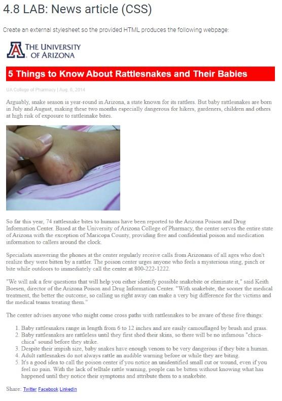 Add CSS rules to styles.css for the given news article webpage that