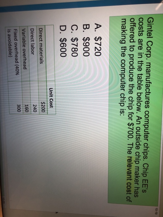 Gintel Corp. manufactures computer chips. Chip EE's costs are in the