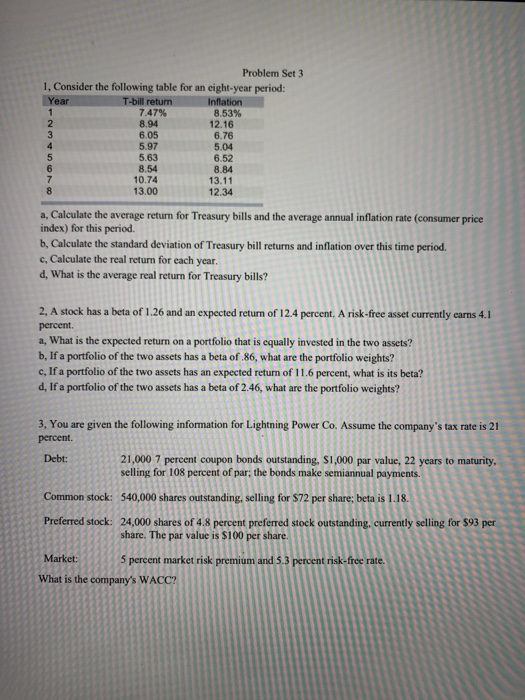  Problem Set 3 1. Consider the following table for an eight-year