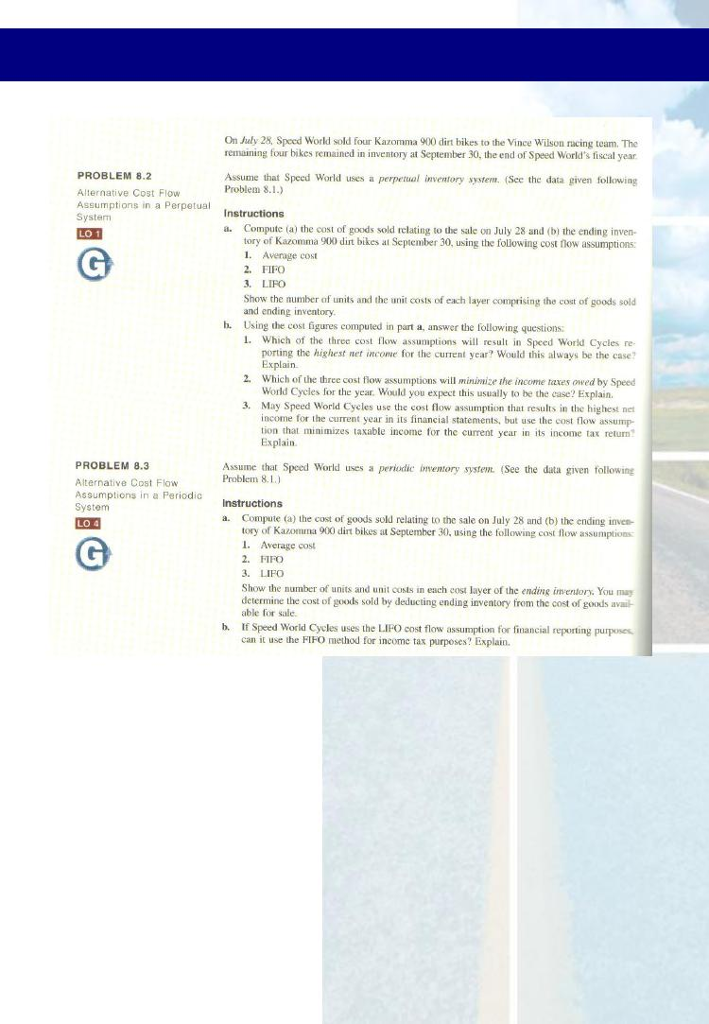 World Cycles sells high-performance motorcycles and Motocross racers. One of Speed World's